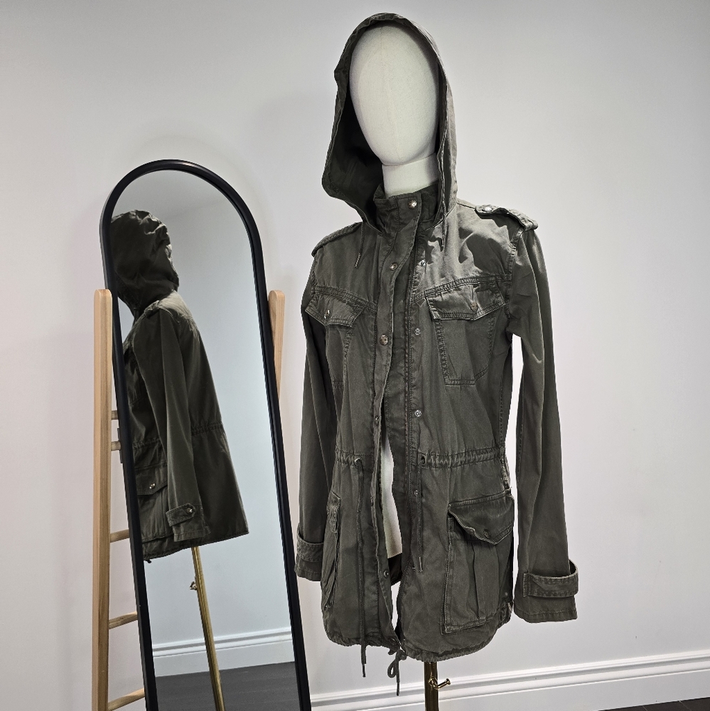 Talula Olive Hooded Distressed Jacket XS
